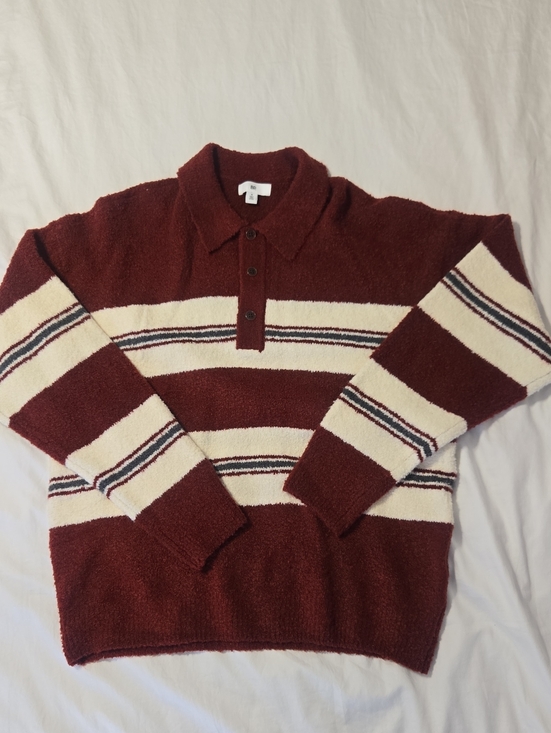 bp Other - BP Men's Burgundy and Cream Striped Polo Sweater